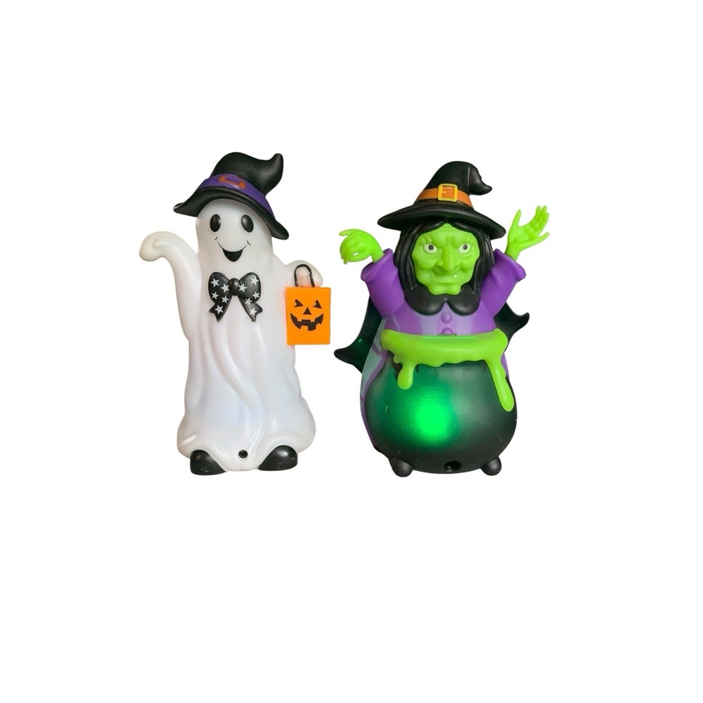 Halloween Witch & Ghost Small Blow Molds Motion-Activated Sound & Lights 6" Set